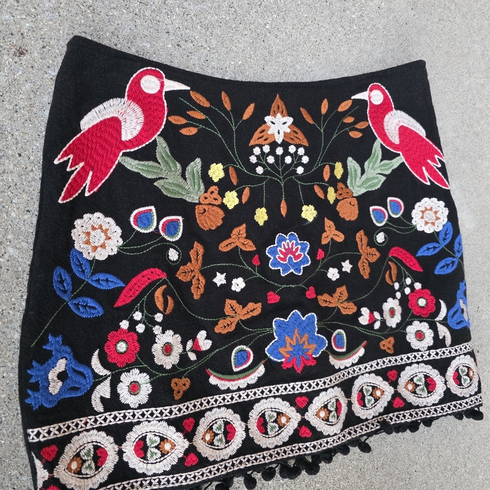 Umgee S Bohemian Hippie Festival Artsy Woodland Embroidered Mini Skirt - Picture 5 of 13